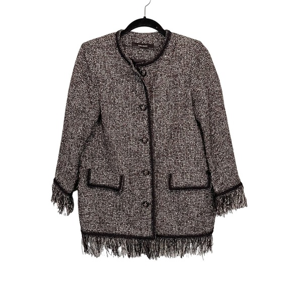 Zara Basic Women's Black Tweed Fringes Metallic Thread Button Up Jacket Size XS - Picture 1 of 11